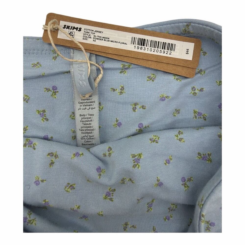 Brand New Skims Women's Size XS Powder Blue Floral Jersey Tube Top